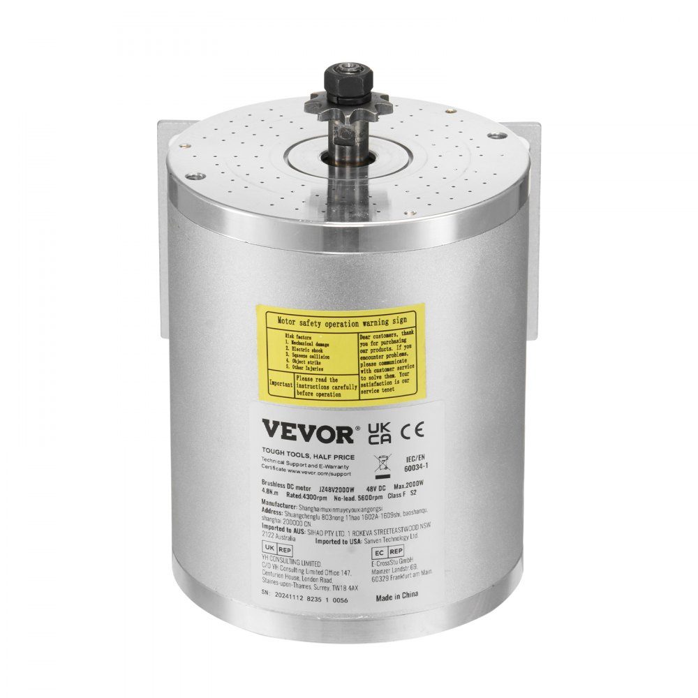 Kit de moteur électrique CC sans balais 2000 W - Moteur électrique 48 V 4300 tr/min 4,8 Nm avec contrôleur de vitesse amélioré, idéal pour les karts, vélos électriques, motos, scooters – Réf. HT-23433