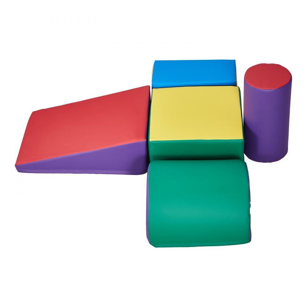 Weiche Bausteine, 5-teiliges Set, Schaumstoffbausteine ​​für Kleinkinder von 6 Monaten bis 3 Jahren, große PU-Lederbausteine, Indoor-Kletter- und Krabbelaktivitätsspielset zum Krabbeln und Rutschen