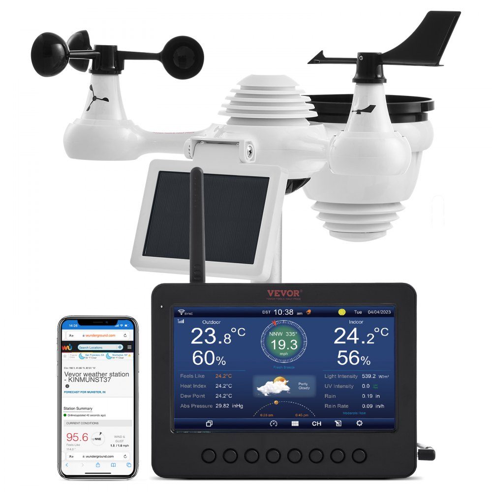 7-in-1 WiFi weather station 186 mm (7 inch) TFT display wireless outdoor sensor IPX6