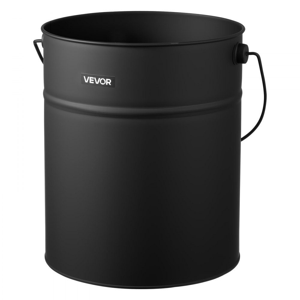 Ash bucket with lid, 4-piece set, including charcoal bucket, shovel, broom & gloves, fireplace charcoal bucket & ash can made of metal, 15 L capacity for fireplaces, fireplaces, wood stoves