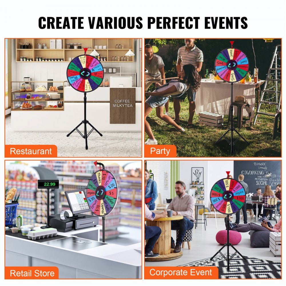 46 cm Roue de la Fortune Jouet Jeux de Roue Colorée pour Jeux de Loterie Jeux de Mots Roue de la Fortune Plaque Acrylique avec Mousse PVC 54 x 54 x 11 cm Roue des Prix Roue de la Fortune avec Trépied