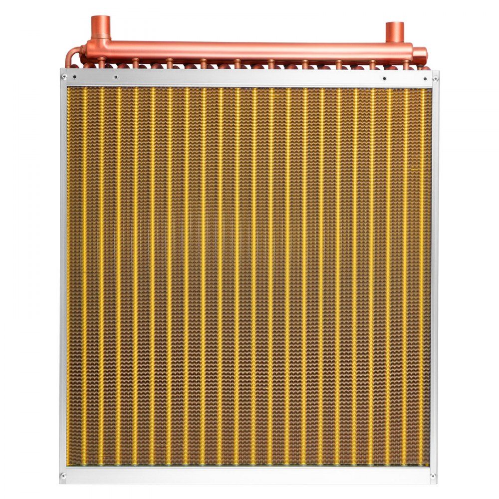 Échangeur de chaleur à ailettes 559x559mm, échangeur de chaleur 55,7kW avec connexions en cuivre et ailettes en aluminium, échangeur de chaleur eau-air avec pression de service de 2,5 MPa, échangeur de chaleur pour chauffer et refroidir l'intérieur