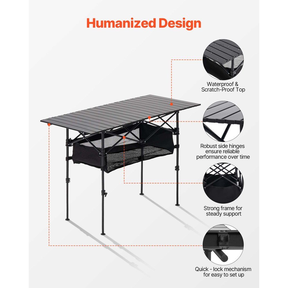 Klaptafel buffettafel draagbare universele tafel 120 cm, rechthoekige aluminium tafel (voor 4-6 personen) met verstelbare hoogte & draagtas, tuintafel campingtafel voor feestjes picknick zwart