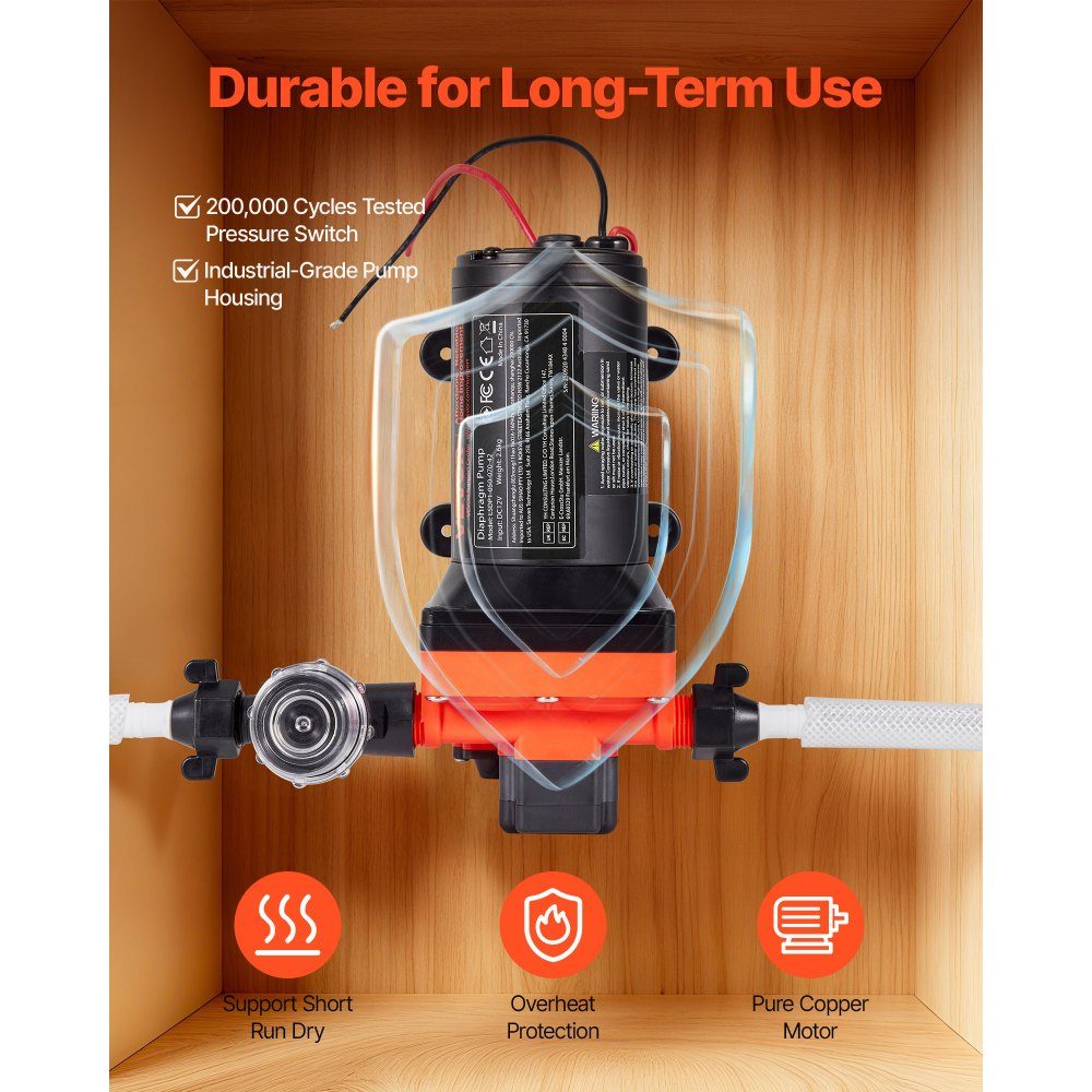 Membranpumpe, 12 V DC, 18,9 l/min, selbstansaugende 4-Kammer-Membran-Wasserpumpe mit automatischem Druckschalter, 4,8 bar Druck für Wohnmobil, Wohnwagen, Schiff, Yacht, Autowäsche