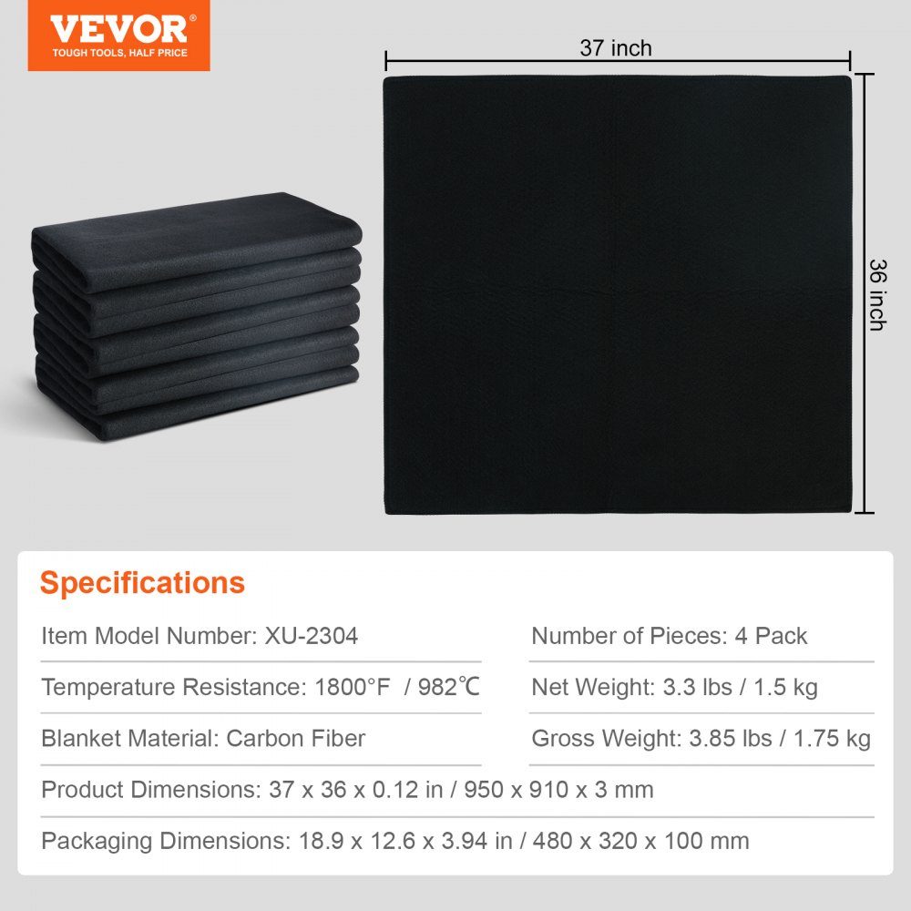4 stuks lasdekens 950 x 910 x 3 mm lasdeken 982 ℃ hittebestendigheid hittebeschermingsstof hittebeschermingsmat koolstofvezel blusdeken brandwerende pad brandwerende mat brandmat