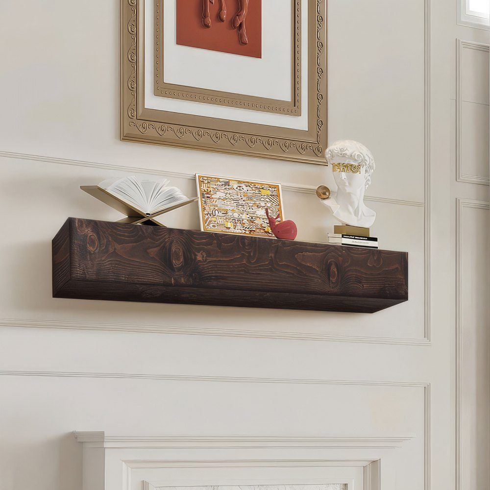 Fireplace Mantel 72" x 8" x 5" Load Capacity 50lbs Natural Wood Mantel Over Fireplace Floating Farmhouse Wall Shelf Handmade Wall Decor for Mantel, Tan