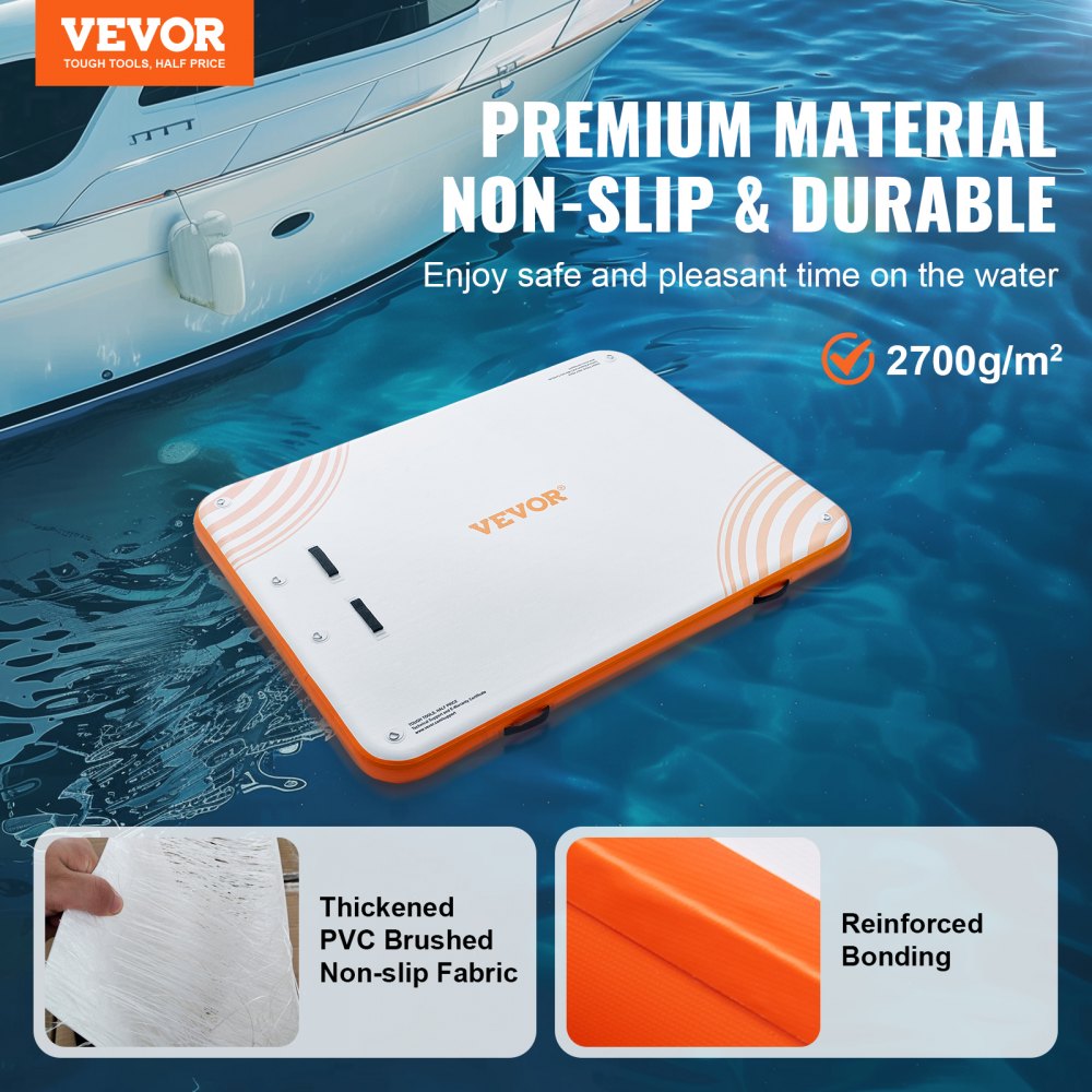 Quai flottant gonflable 3x8 pieds, plate-forme de quai antidérapante, tapis de quai flottant avec sac de transport portable et échelle amovible, plate-forme flottante, radeau d'île pour piscine et plage