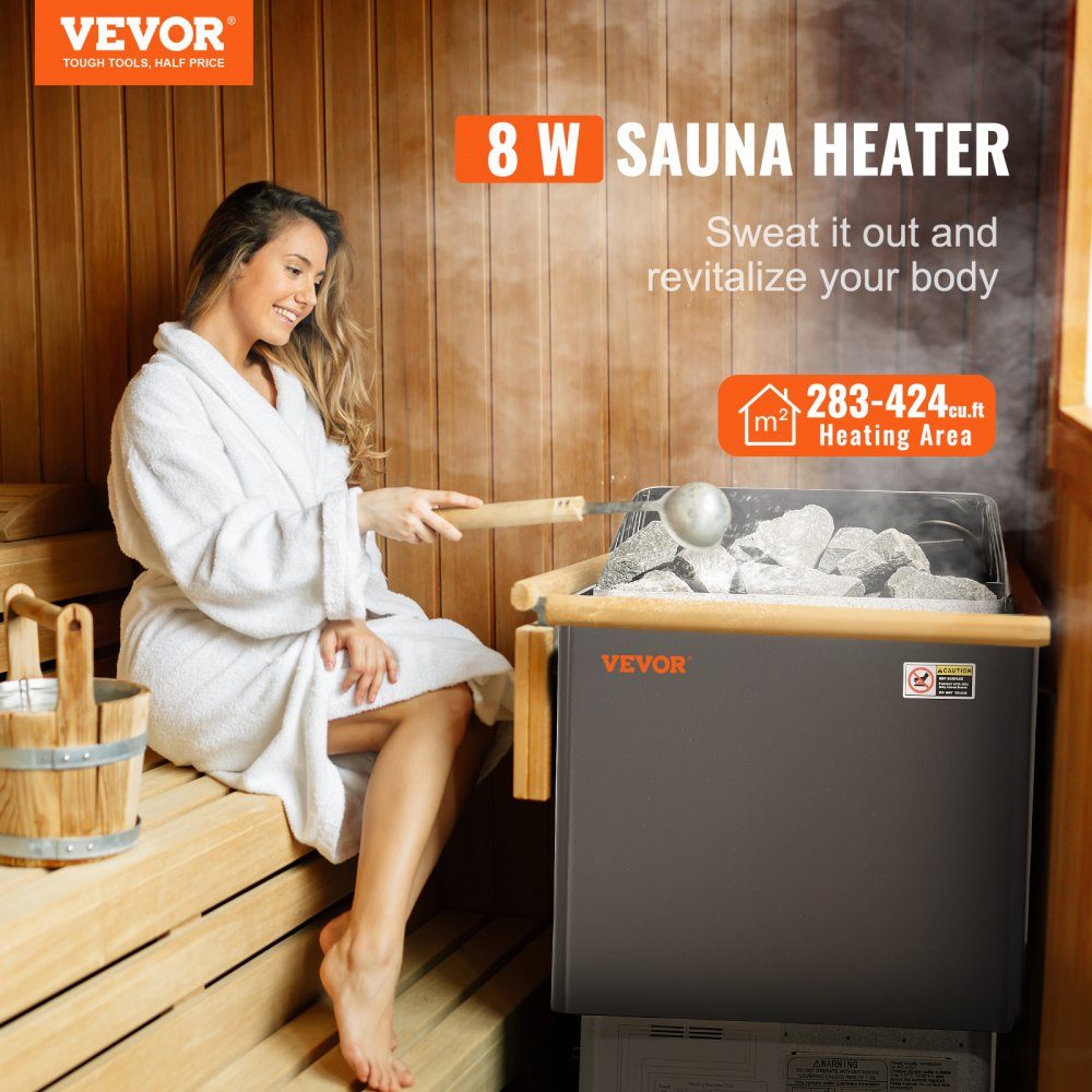 Saunaofen, 8 kW, 400 V, 3N, tragbarer Saunaofen für den Innen- und Außenbereich, mit 3-Stunden-Timer, digitale Steuerung für 8–12 m³ zu Hause, gewerbliche Nutzung in Hotel-Spa-Duschen, max. 110 °C