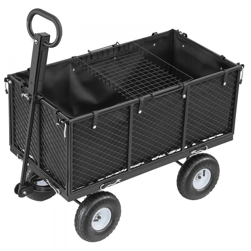 Handcart 544 kg, Handcart with Pneumatic Tires, Adjustable Handle, Removable Sides, Beach Cart, Camping Cart, Garden Cart for Attachment to ATV or Tractor, Black Handcart 544 kg, Handcart with Pneumatic Tires, Adjustable Handle, Removable Sides, Beach Cart, Camping Cart, Garden Cart for Attachment to ATV or Tractor, Black