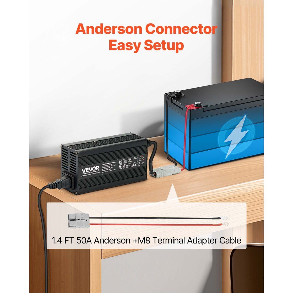 12V 20A batterijlader 14,6V DC laadspanning met Anderson-connector LED-indicator 0V activering voor lithium LiFePO4 Deep Cycle Boat RV-batterijen
