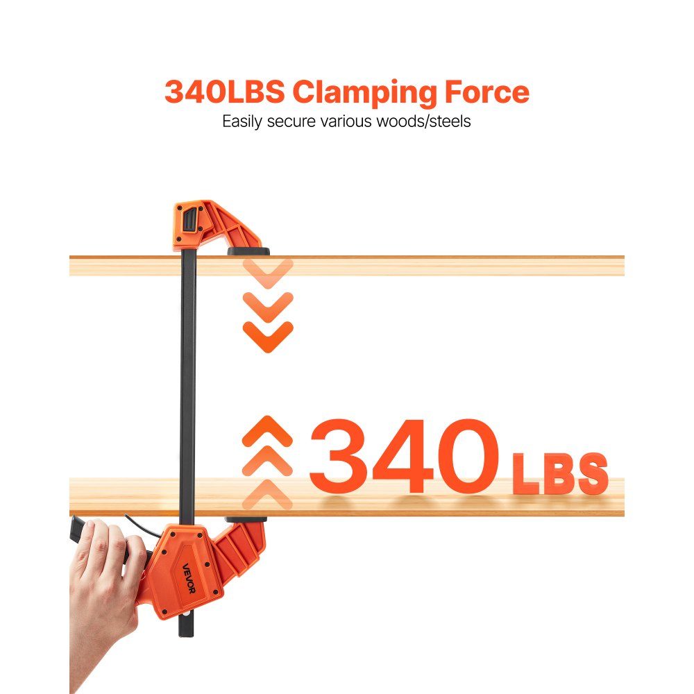 Woodworking Pole Clamps 2 Pack 12" Opening Quick Grip F Clamp with 300-lb-Belastungsgrenze 3.35" Depth Plastic and Carbon Steel Metalworking Orange + Black