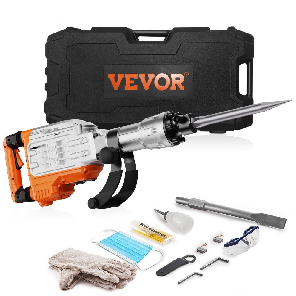 High Performance Concrete Breaker, Demolition Hammer 3500W, 60J Impact Power, Electric Demolition Hammer, Drill Hammer, Concrete Hammer, Mortar Hammer 1900 BPM, Includes Pointed Chisel, Flat Chisel, for Slate, Concrete etc