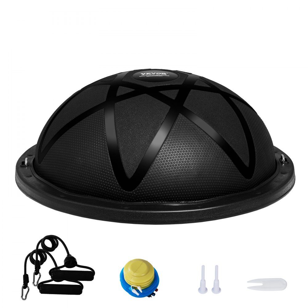 Half Exercise Ball Trainer, 23" Balance Ball Trainer, 660lbs Load Capacity Stability Ball, Yoga Ball with Resistance Bands and Pump, Strength Fitness Ball for Home Gym, Full Body Workout, Black
