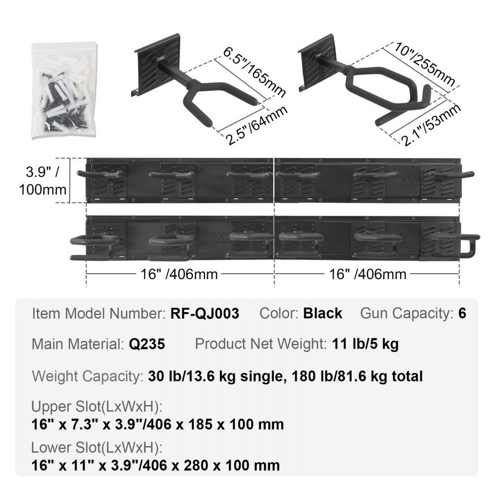 Support d'armes à feu pour le stockage d'armes à feu, 6 fusils, support d'armes à feu, accessoires de sécurité pour carabines et fusils de chasse, support d'armes à feu dans l'armoire à armes, support de fusil de chasse, capacité de charge 180 lb