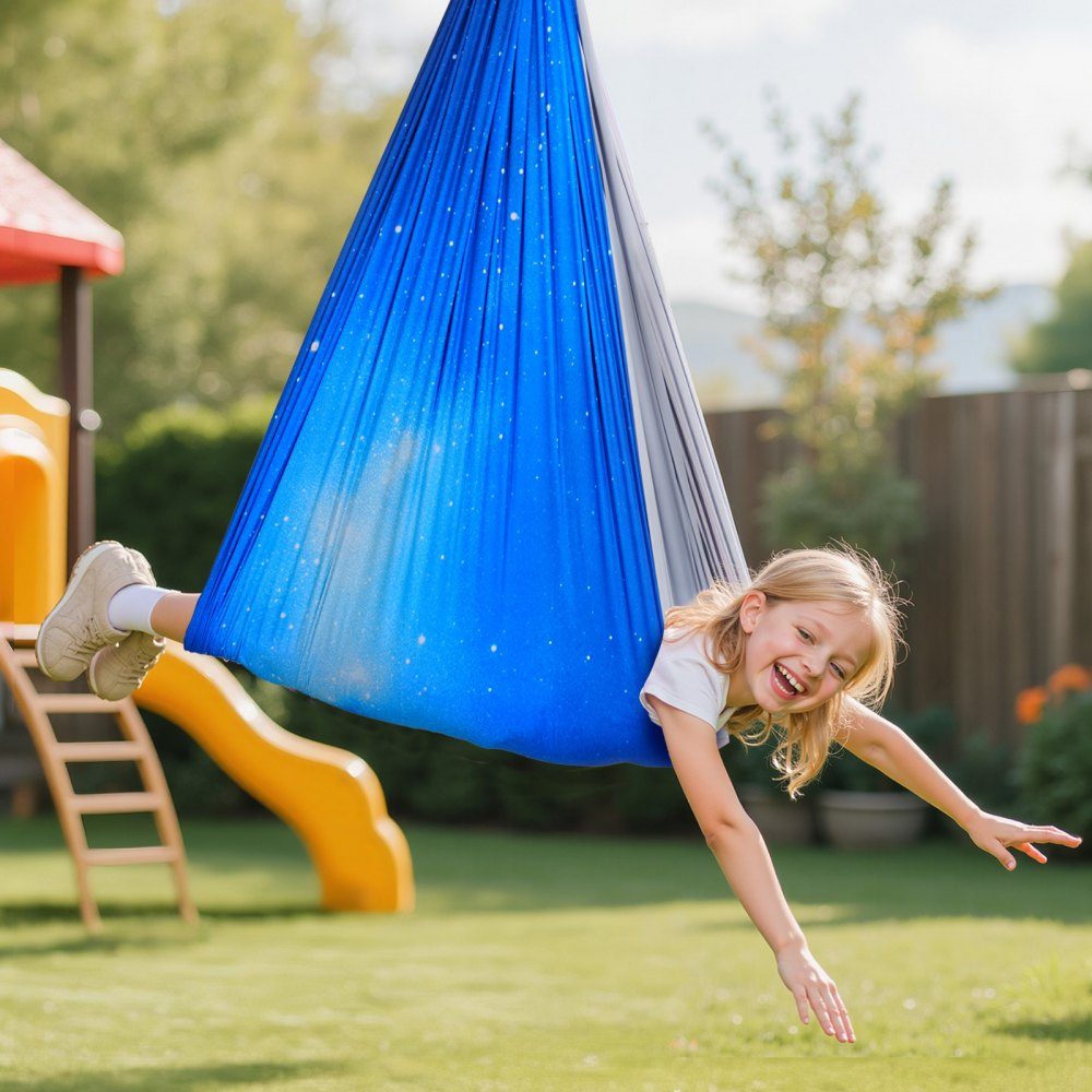 Aerial Yoga hangmatset Dubbellaags stof Aerial Yoga Swing Luchtvliegende Yoga Swing met 360° draaibare ophanging en O-sling en maximaal draagvermogen van 300 lbs Hangende schommels Blauw