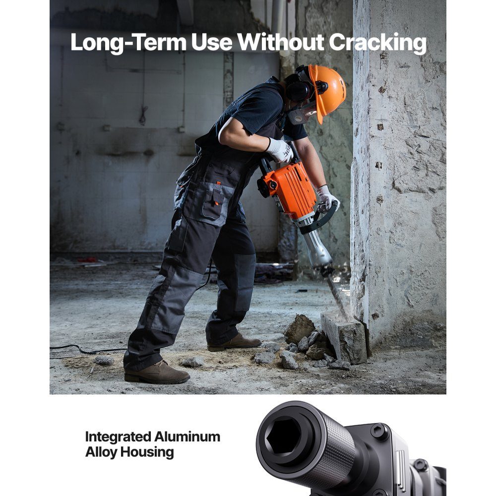 Demolition Hammer 2200W Electric Jack Hammer Heavy Duty 1400 BPM Concrete Breaker 4 Chisel Gloves