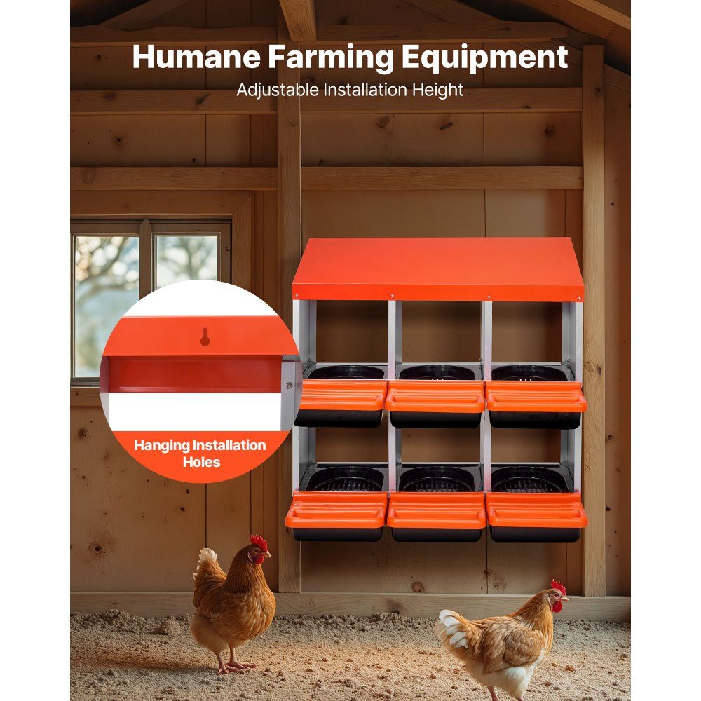 Laying nest, 6 compartments, roll-off nest made of metal, chicken nest with protective collecting lids, roll-off nest, breast nest for chickens, ducks, chickens and other poultry, 796x525x790 mm