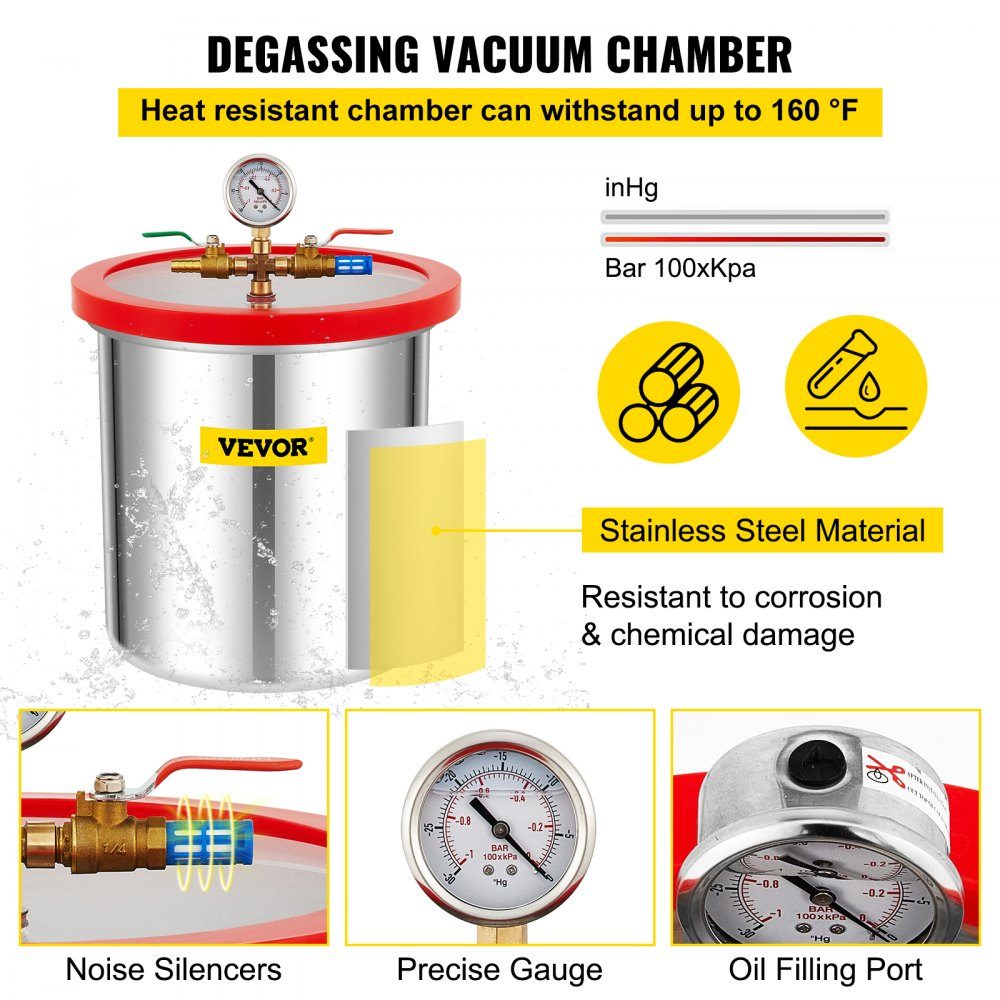 Vacuümpomp, vacuümpomp, vacuümkamerset, 19L, 142L/min, 1/3 PK, 1 trap