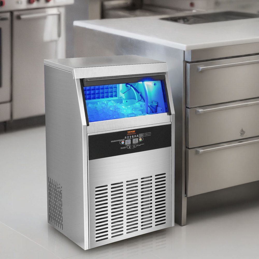 Commercial ice cube maker ice machine 47 kg / 24 h, lightweight cube ice machine 15 kg ice storage capacity 50 ice cubes, ice cube maker made of stainless steel including water filter & ice cream scoop