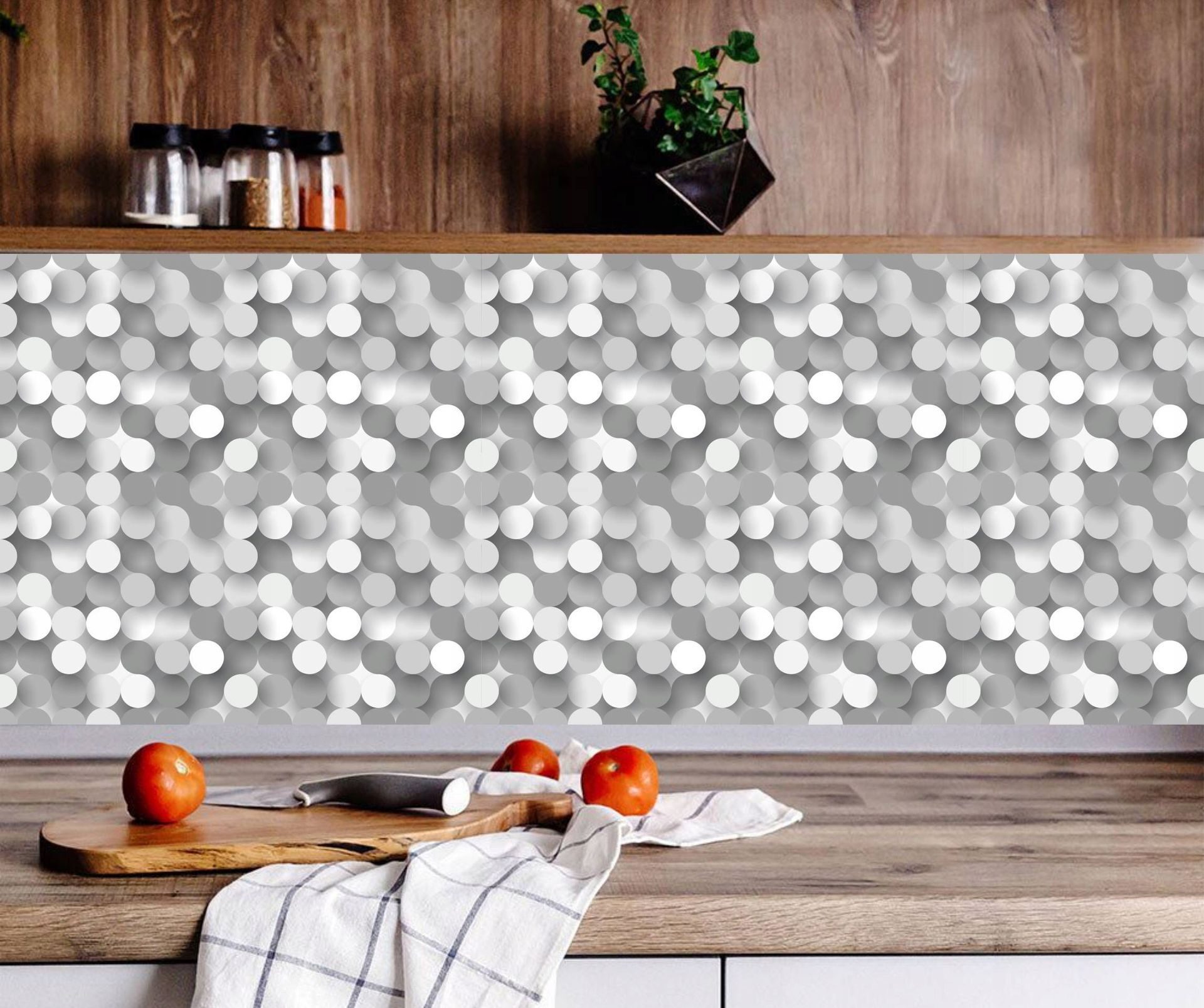 9x selbstklebende PVC-Fliesen, 30x30 cm, schwarze und weiße Kreise