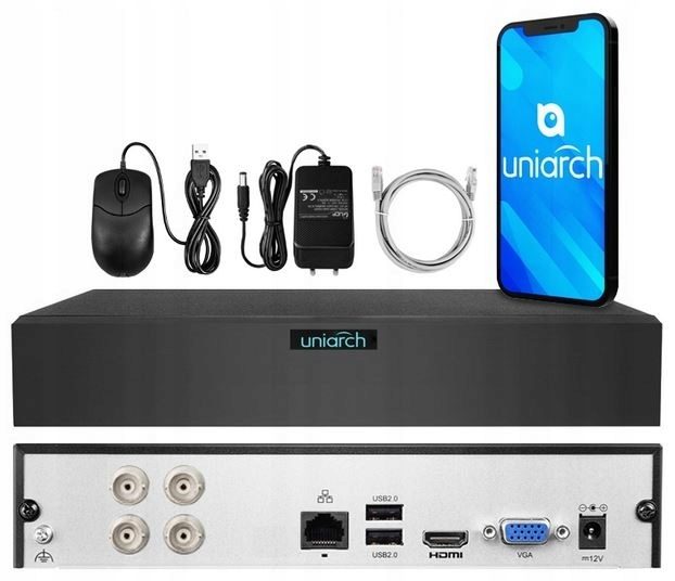 Uniarch 2MPX AHD KIT mit 4 Full HD IR-Kameras für die Überwachung, Überwachungskamera, ÜBERWACHUNGS-KIT, 4 FHD-KAMERAS, OUTDOOR-APP, CCTV, IOS, Android