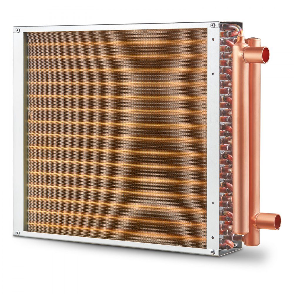 16" x 16" water to air heat exchanger with 3 row 9.53mm copper connections, 193 aluminum fin heat exchanger for wood stoves, residential heating and cooling and forced air heating