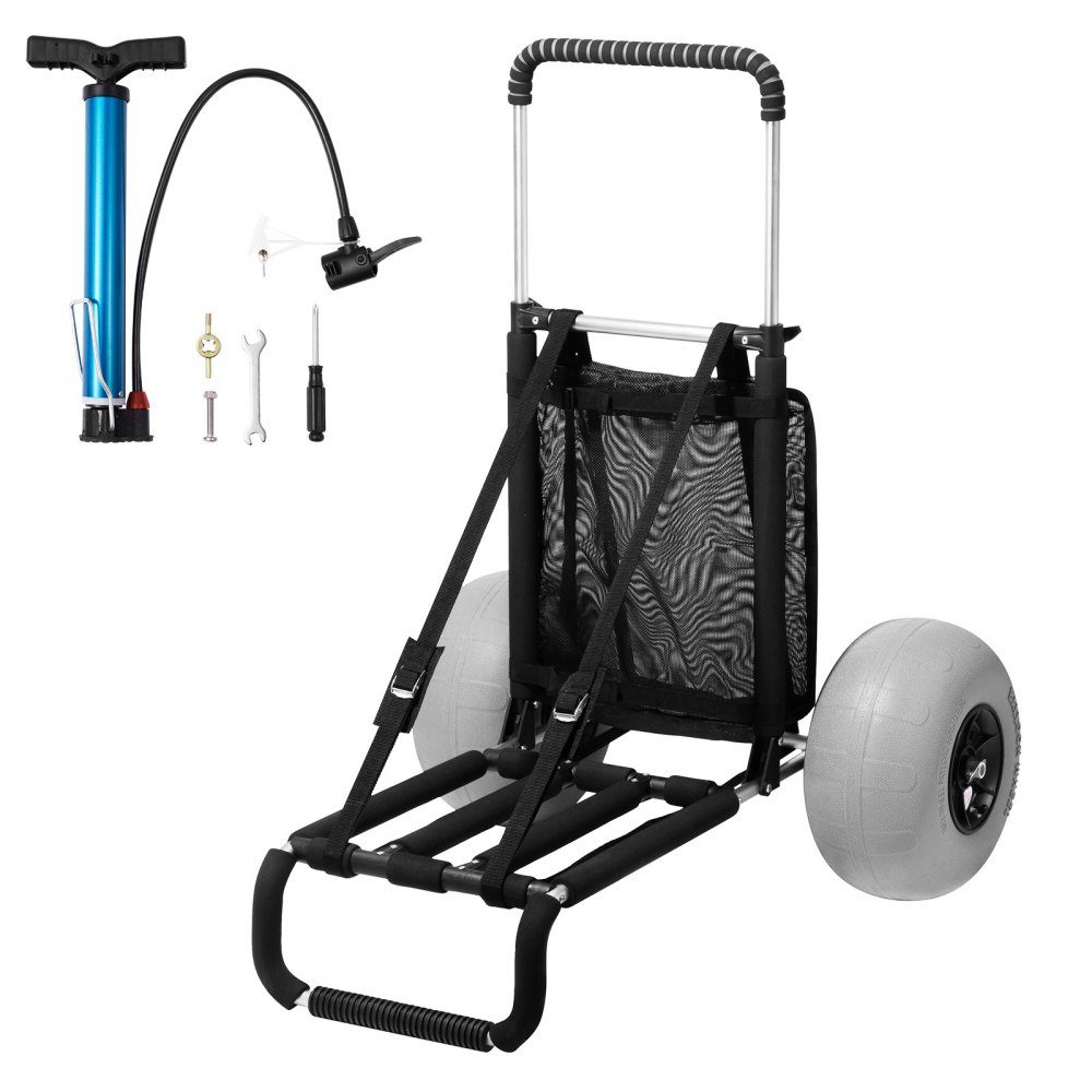 Beach Wagon, Handcart, Sand Wagon, Beach Wagon, 74.84 kg Load Capacity, Folding Aluminum Sand Wagon, 685 to 1135 mm, Height Adjustable, Heavy Duty Beach Wagon