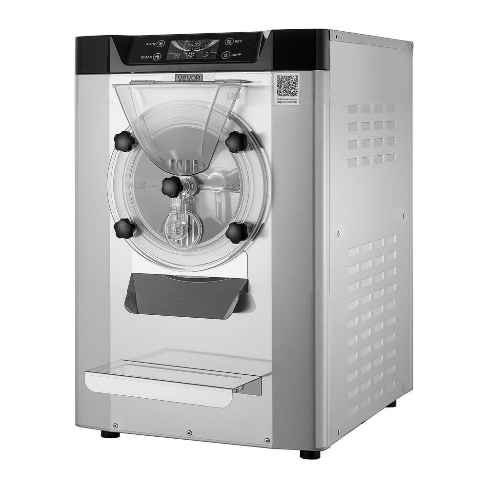 Commerciële ijsmachine, ijsmachine, 2000W, 12-20L/H, gelato-machine op aanrecht met 6L roestvrijstalen (304) container en zelfreinigend LED-bedieningspaneel voor snackbars, restaurants, zilver