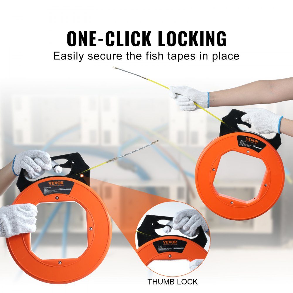 Fish Tape 100ft 3/16" glasvezel draadtrekker met geoptimaliseerd lichaam en handvat, eenvoudig te gebruiken kabeltrekker, flexibel draadvisgereedschap voor muren en elektrische draden, niet-geleidend