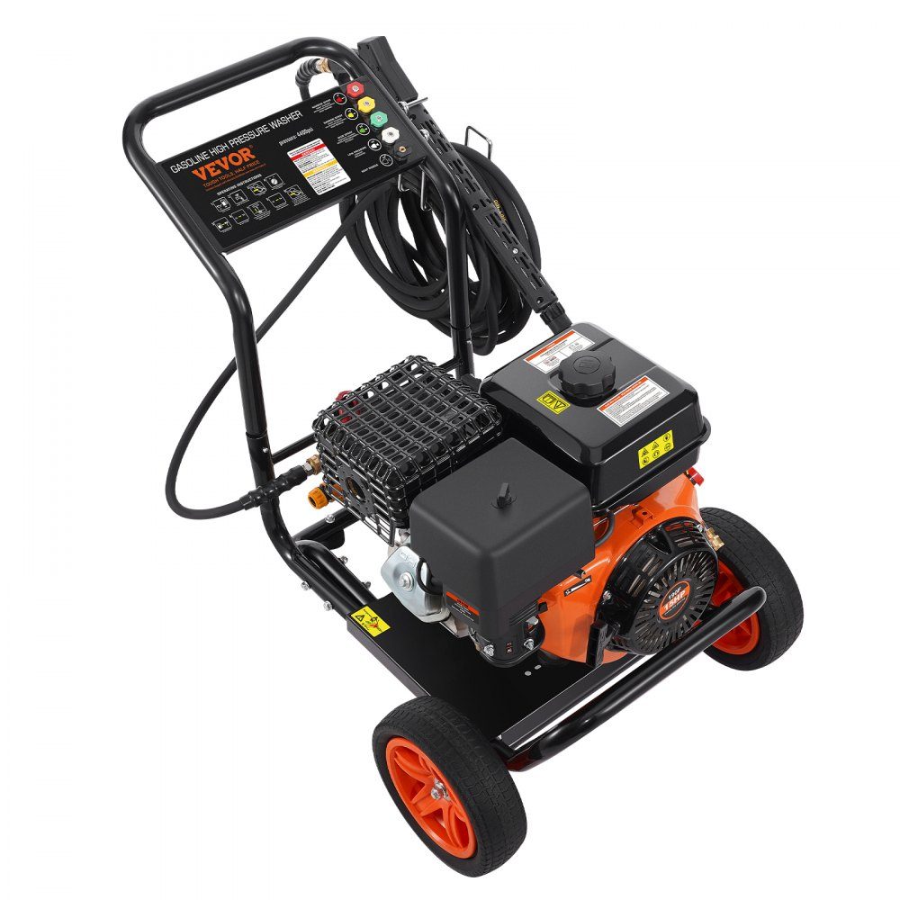 Benzin-Hochdruckreiniger, 4400 PSI, 15 l/min, Terrassenreiniger mit Kupferpumpe, Druckpistole und Verlängerungsstab, 5-Düsen-Set für Autos, Zäune, Häuser, Einfahrten, Terrassen, Möbel