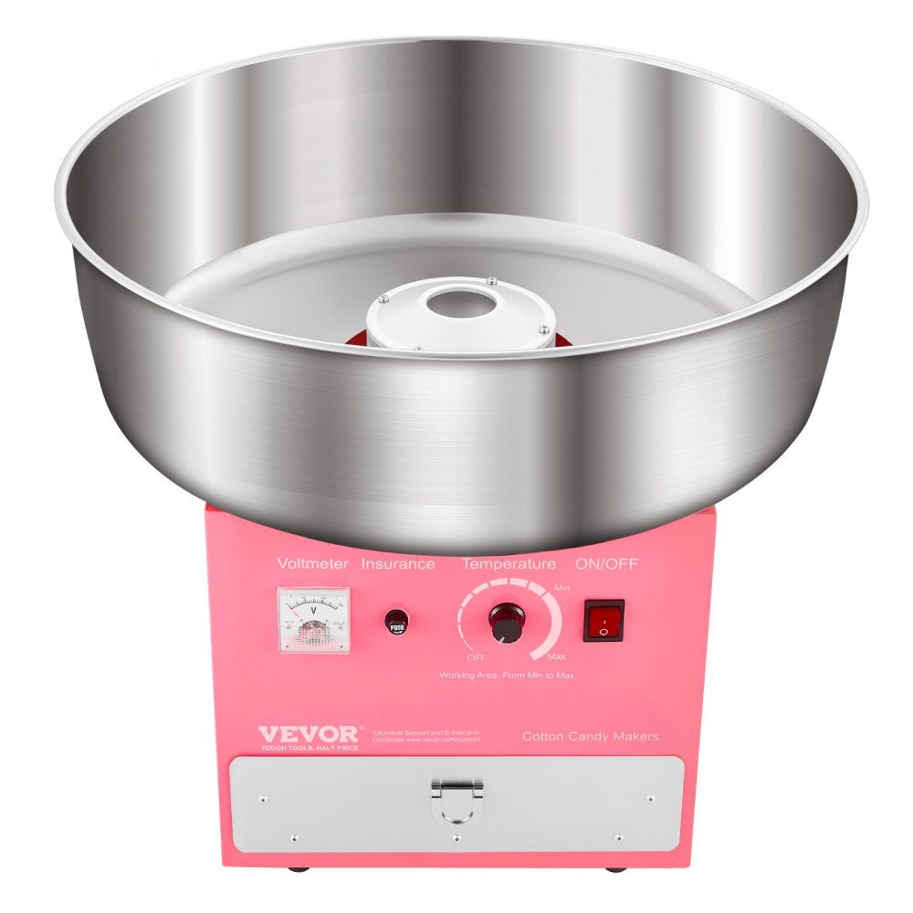 Elektryczna maszyna do waty cukrowej, komercyjna maszyna do waty cukrowej (1000 W), z misą ze stali nierdzewnej 52 cm oraz łyżeczką do cukru i szufladą, idealna na urodziny dzieci, spotkania rodzinne, imprezy w kolorze różowym