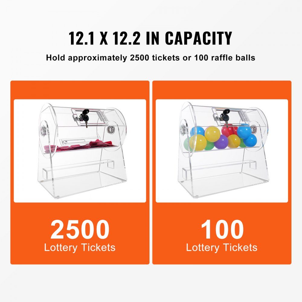 Lotto drum Glückskind 2500 tickets or 100 raffle balls capacity, professional lottery rotating cage with 2 keys, transparent lottery turntable, lottery box for lottery games