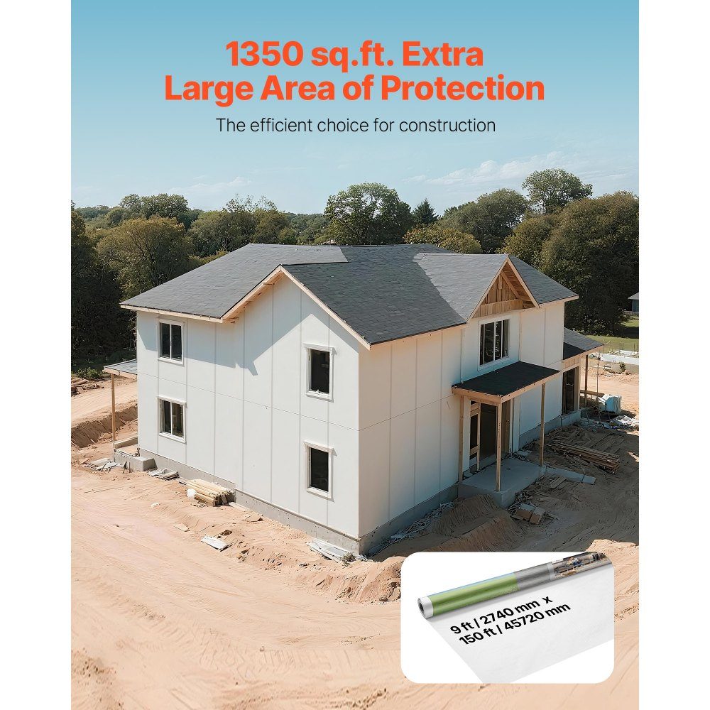 House film 2.74 x 45.72 m, vapor barrier film, 0.13 mm thick, vapor barrier, high-performance vapor barrier film for tear-resistant, vapor barrier tarpaulin for residential and commercial buildings, white