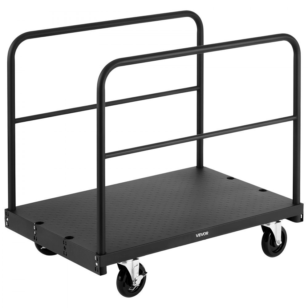 Plattenwagen, 816 kg Tragkraft, 2-in-1 Rollwagen mit 360° Lenkrollen, 914x610 mm Plattformwagen mit 3 seitlichen Handläufen, Transporthilfe für Fabrik, Lager, Garage, Schwarz