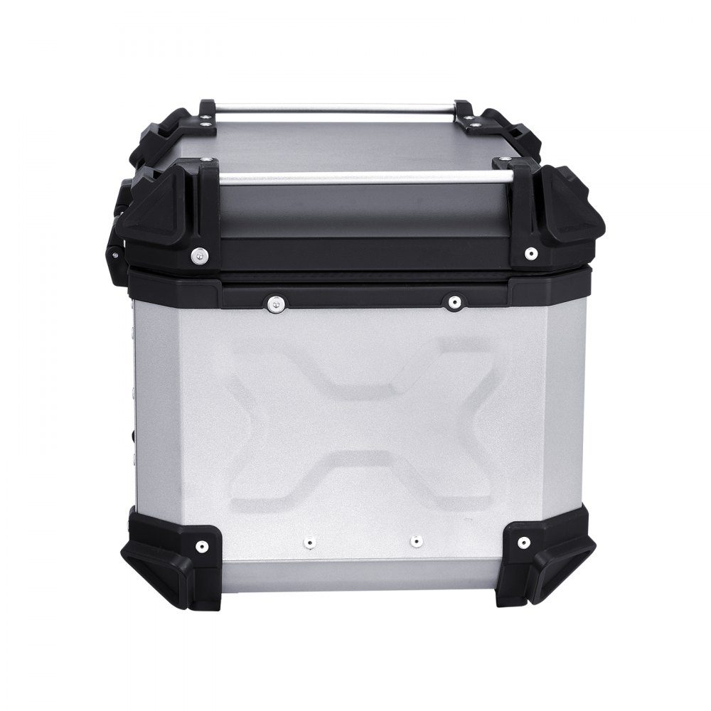 Motorrad-Topcase, Motorradkoffer, 45 l, Heckbox aus Aluminiumlegierung mit Lederfutter, abnehmbare Motorrad-Topbox mit Schloss und Rückenpolster, Helmkoffer (435 x 378 x 348 mm), Silber