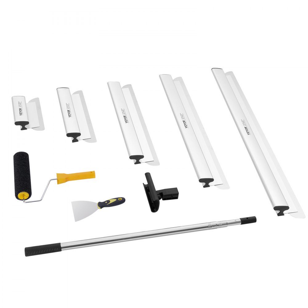 Trockenbau-Spachtelklingen-Set, 254/406/610/813/1016 mm Spachtelklingen + 862–2072 mm Verlängerungsgriffstange, Edelstahlmesser, Spachtelwerkzeuge für Gipskarton/Wallboard/Gipskarton