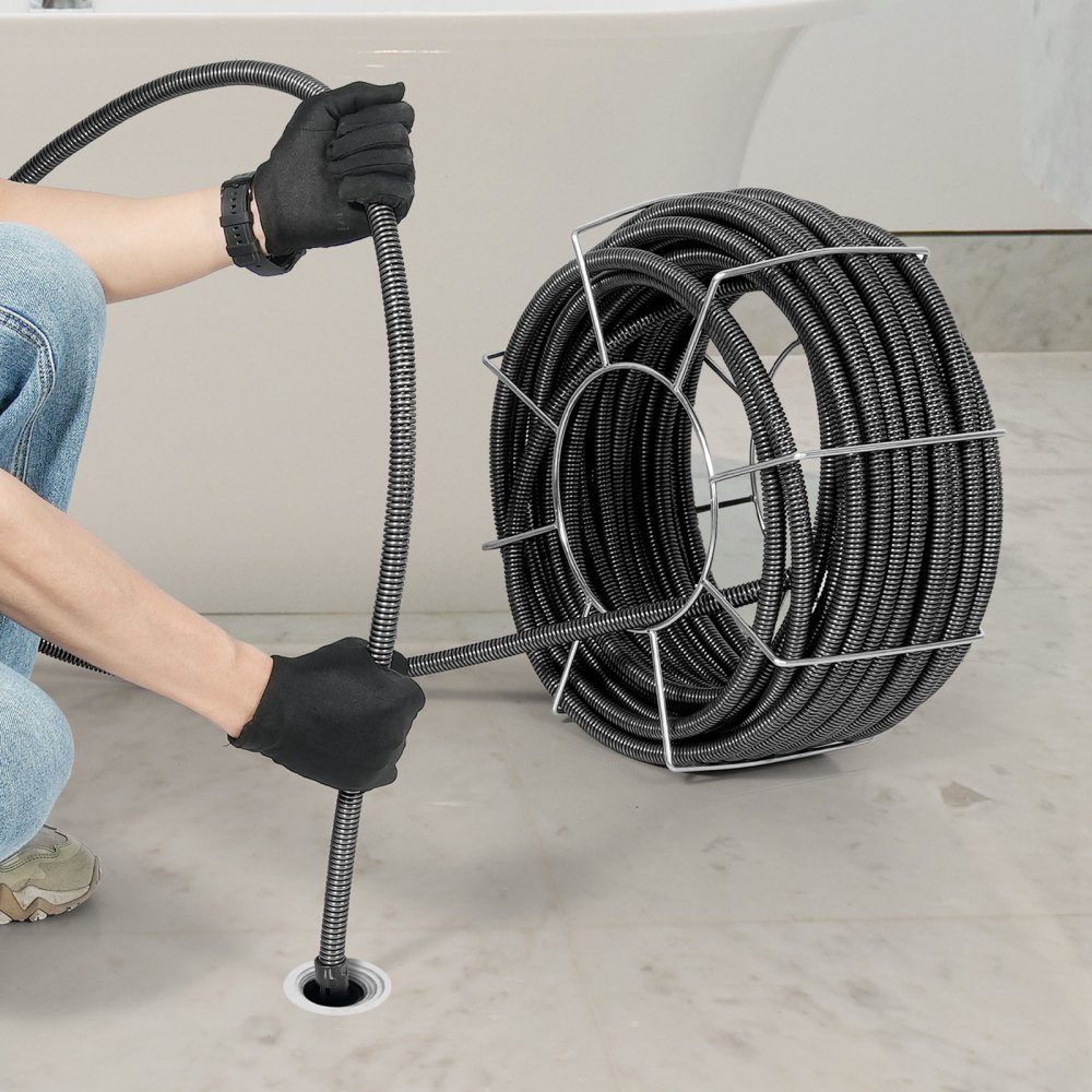 Kabel do czyszczenia rur 30 m x 19 mm, kabel do czyszczenia rur wykonany ze stali i 4 obcinaki do rur od 100 do 200 mm, kabel do czyszczenia rur z rdzeniem wewnętrznym do zlewów, odpływów podłogowych, toalet