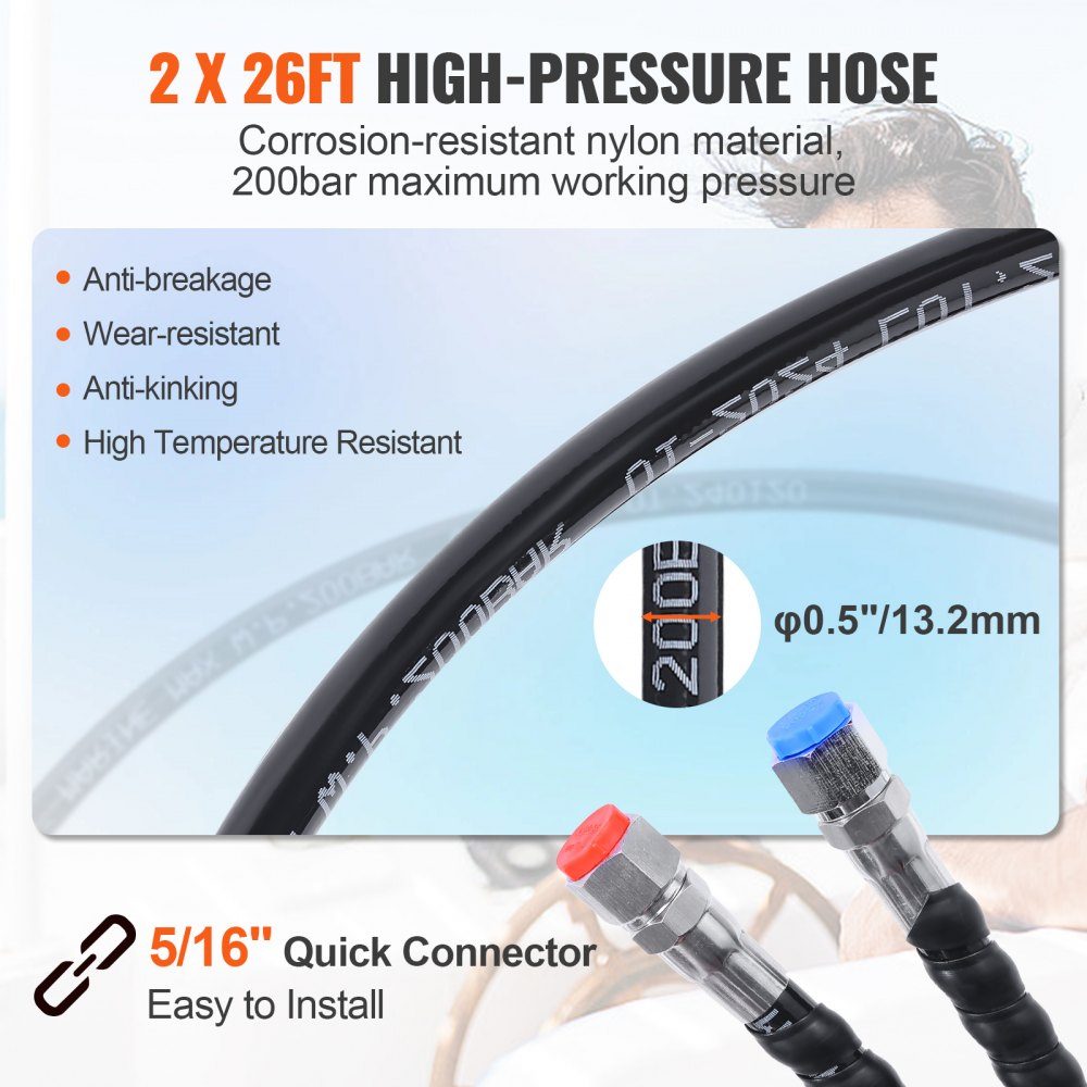 Zestaw hydraulicznego układu kierowniczego do silnika zaburtowego Hydrauliczny układ sterowania łodzią morską o mocy 300 KM z pompą sterującą, dwukierunkowym cylindrem blokującym i hydraulicznym wężem sterującym o długości 8 m do łodzi jednostanowiskowych