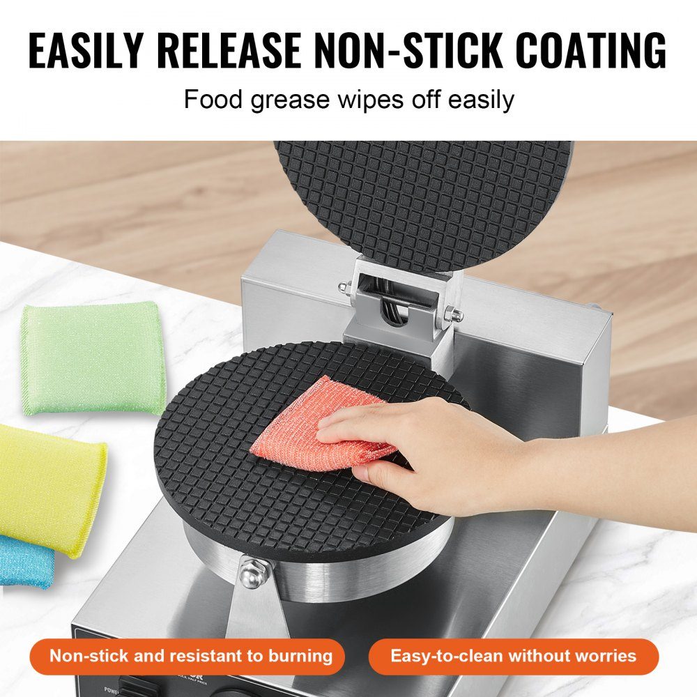 Electric Ice Cream Cone Machine, Commercial Waffle Cone Machine, 1230W Non-Stick Spring Roll Mold with Temperature and Time Control Handle for Restaurant, Bakery, Snack Bar, Family