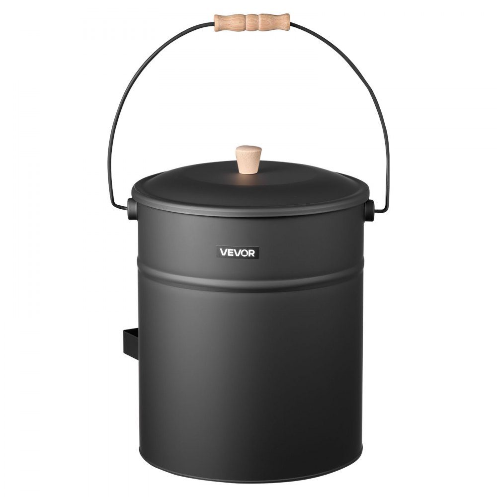 Ash bucket with lid, 4-piece set, including charcoal bucket, shovel, broom & gloves, fireplace charcoal bucket & ash can made of metal, 15 L capacity for fireplaces, fireplaces, wood stoves