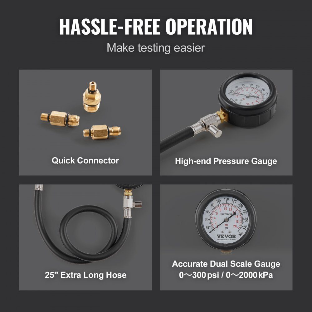 Kompressionsmessgerät Kompressionstester Kompressionstester Prüfgerät Kompressionsmessgerät mit Manometer Benzinmotor 0-300 PSI und 0-2000 kPa Kompressionsmessgerät inkl. 3x Adapter