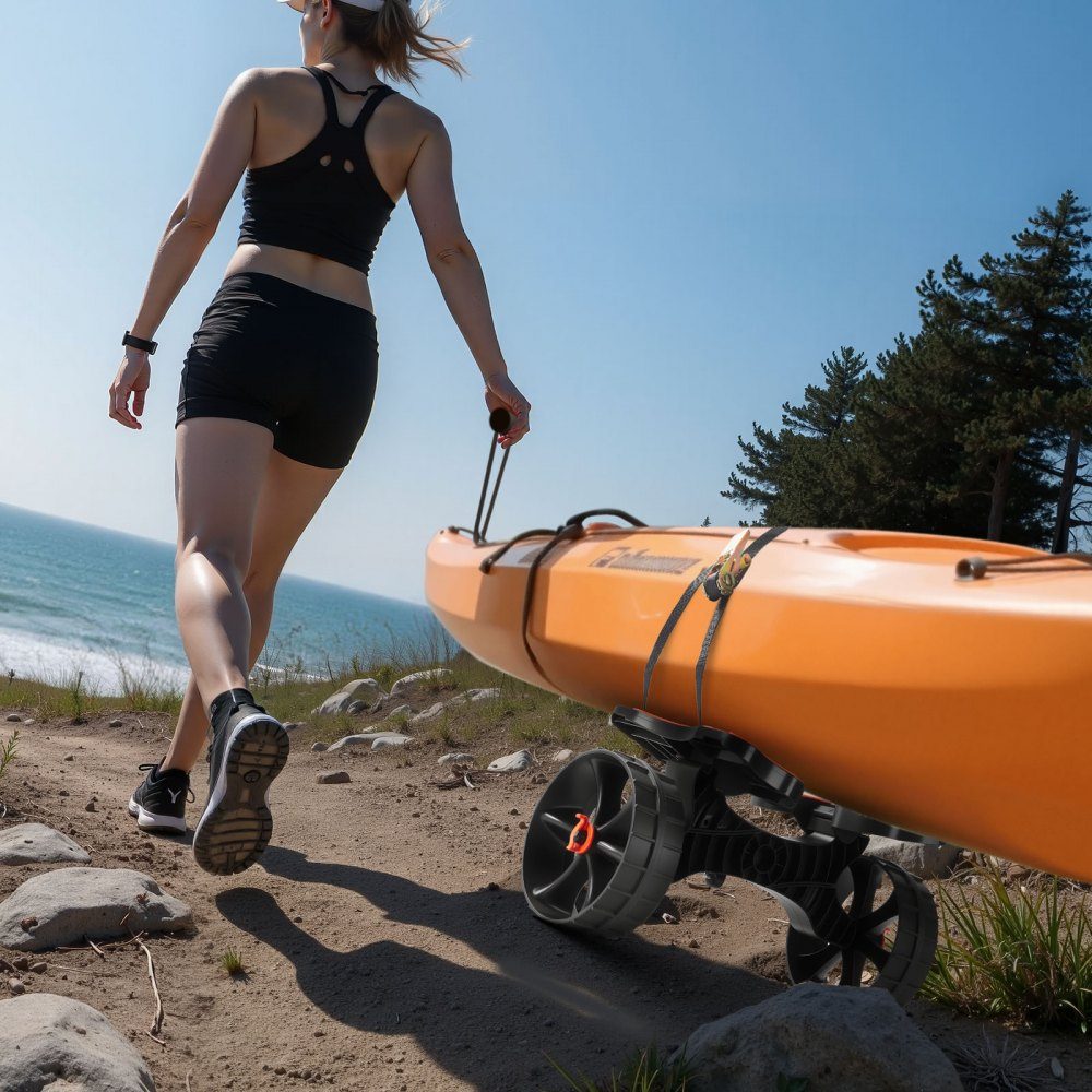 Kayak Trolley, 136kg, Foldable Canoe Trolley with 10" Solid Rubber Tires & 1 Ratchet Strap, Boat Trolley for Transporting Kayaks, Canoes, Paddleboards, Jon Boats, Water Sports Equipment, 615x325x320mm