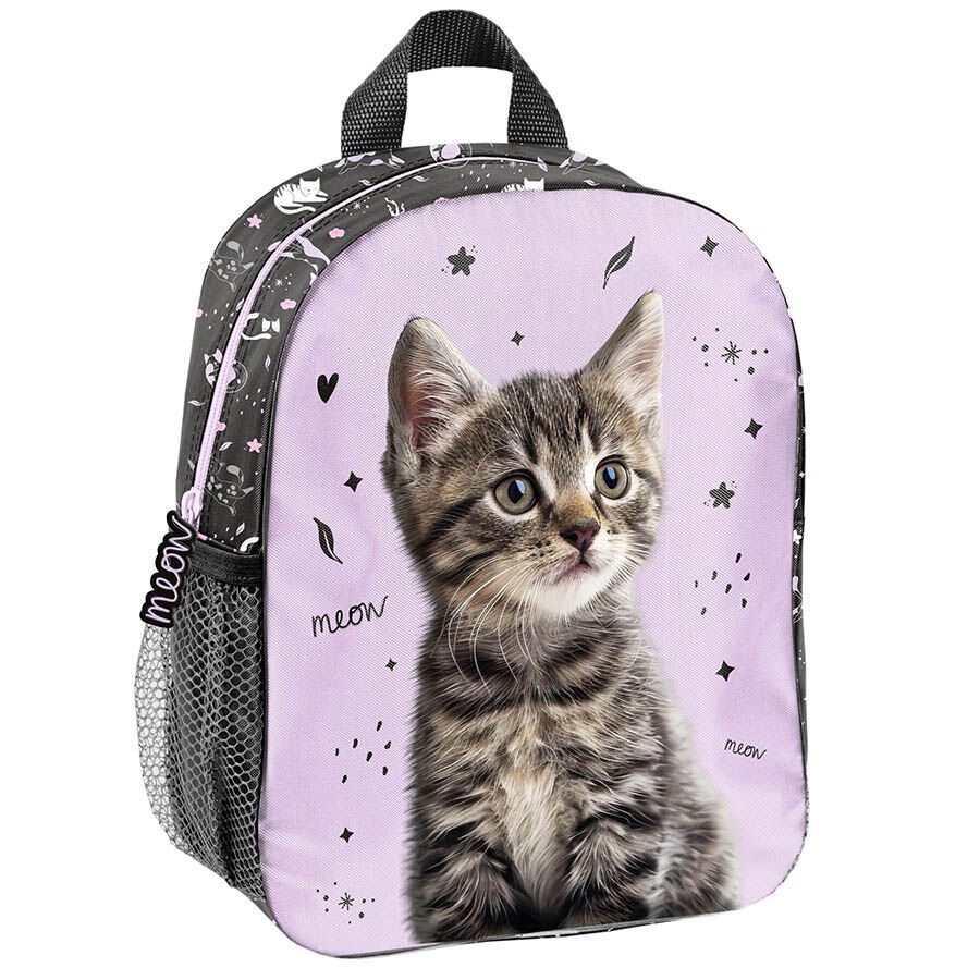 Small 3D striped kitty kindergarten backpack with cat
