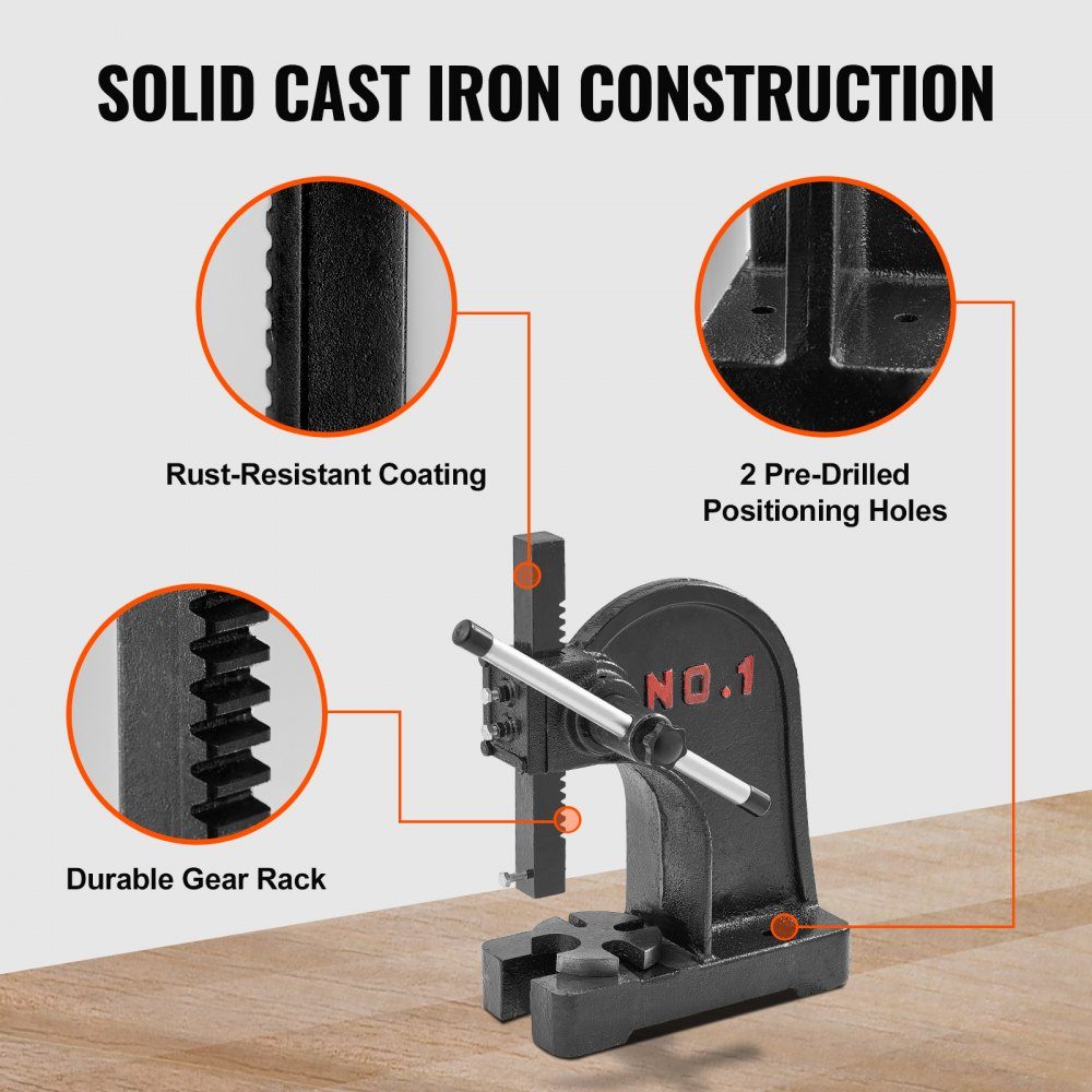 Mandrel Press, 1 Ton Hand Lever Press, Manual Mandrel Press Precision Hand Press, 150mm Maximum Height, Desktop Manual Cast Iron Punch Press for Punching, Bending, Stretching, Forming