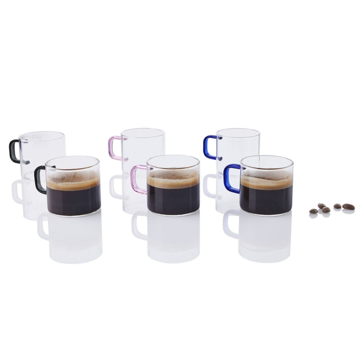 ERNESTO® glass set with colorful handles/teapot with strainer insert (espresso cup set 6 pieces)
