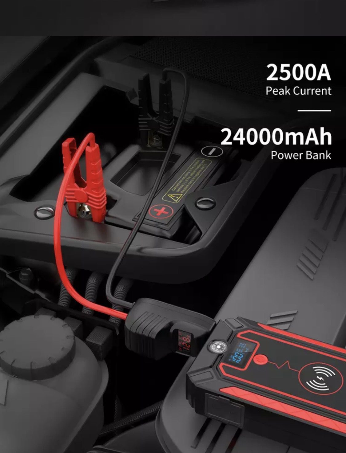 UTRAI Car Jump Starter 12V 2500A 24000mAh Car Battery Power Bank Up to 8L Petrol 7L Diesel Starter with QC3.0 Dual USB LED Flashlight Emergency Hammer