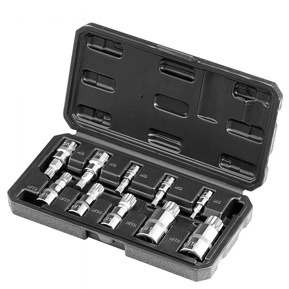 XZN 10pcs Triangle Spline Bit Socket Set M4-M18 High Quality Cr-V Steel 1/4" 3/8" 1/2" Drives with Improved Storage Case for Automotive Industry