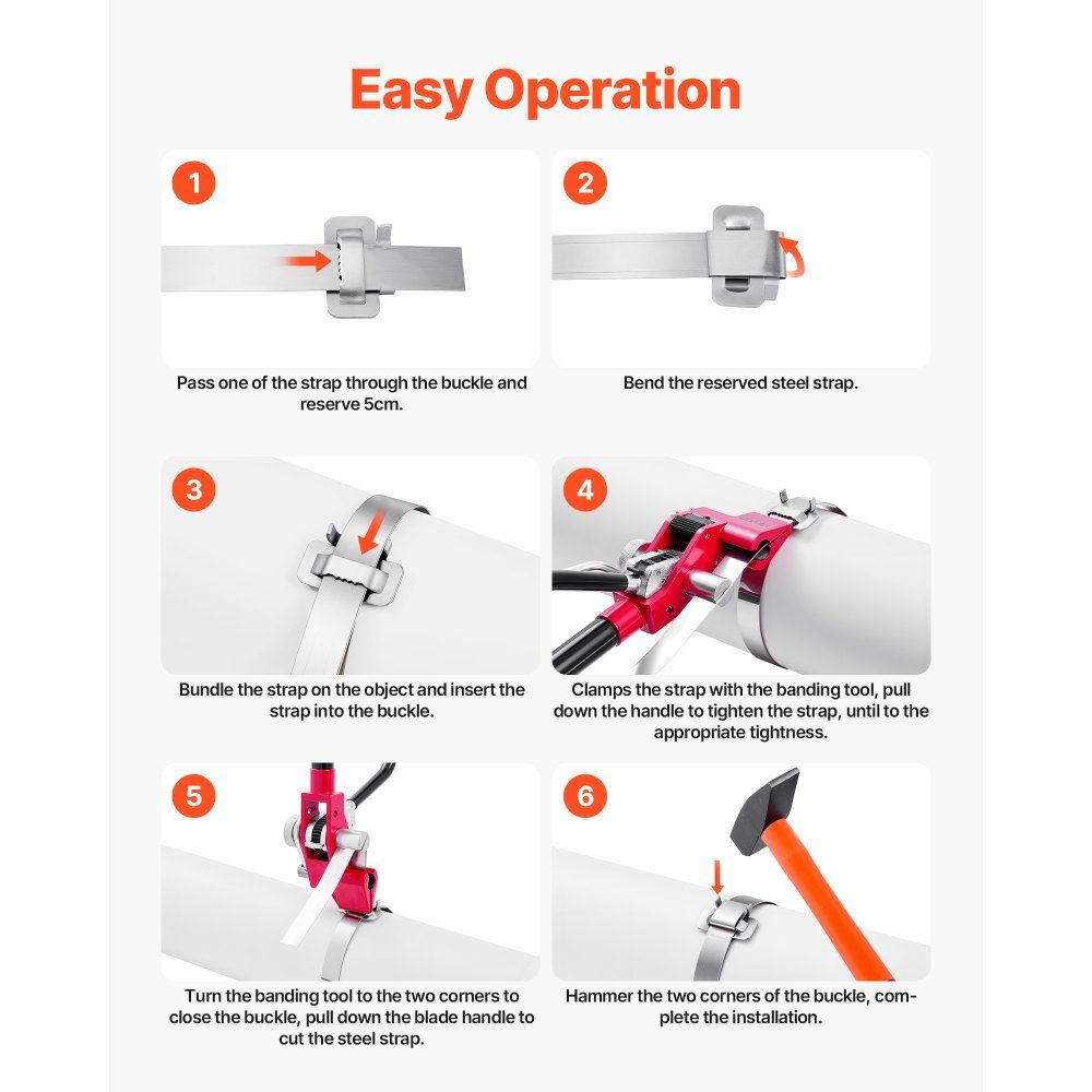 4-piece steel strapping set, manual strapping tool with 60m metal strapping, 200 metal clips and cutters, perfect workshop equipment for industrial packaging, transport and storage
