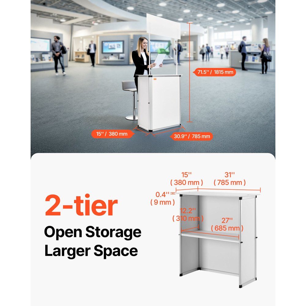 Tragbare Messetheke, Messetheke, 78,5 x 38 x 181,5 cm, Messestand, Ausstellungsthekenständer, faltbarer Promotion-Einzelhandels-Stehtisch, Empfangsmesseständer mit Ablagefach, Tragetasche