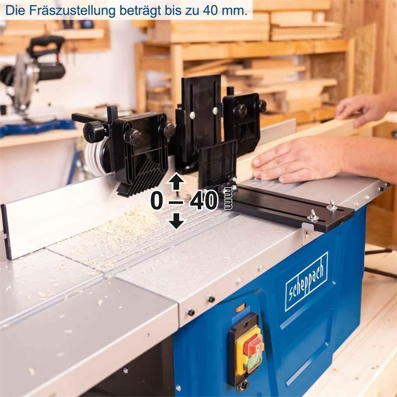 Scheppach Tischfräsmaschine HF50 bis max. 40 mm Spindelhöhe, 12-teiliger Fräsersatz